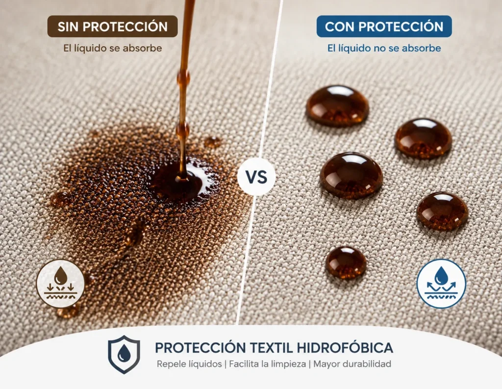 Protección textil hidrofóbica para sofás y tapicerías en Barcelona – repelencia de líquidos y protección contra manchas