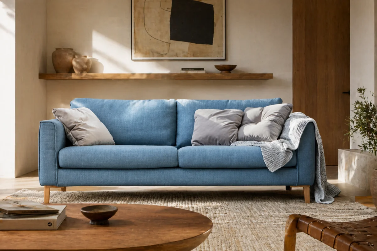 Sofá de estilo mediterráneo en salón moderno