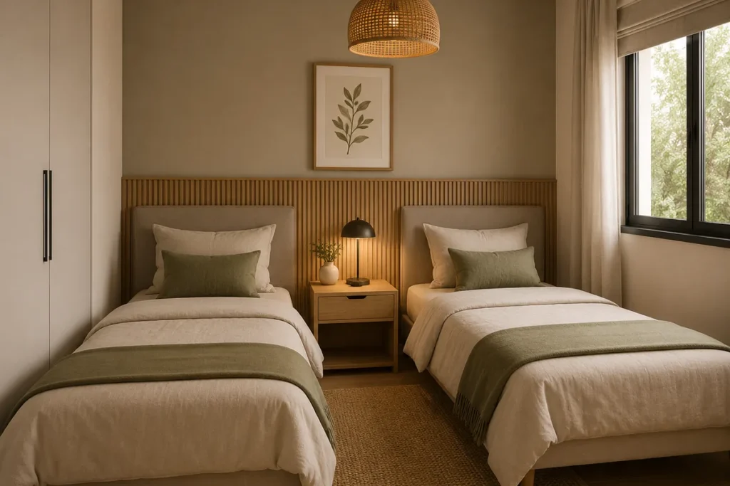 Dormitorio moderno con colchones individuales y camas separadas en Barcelona